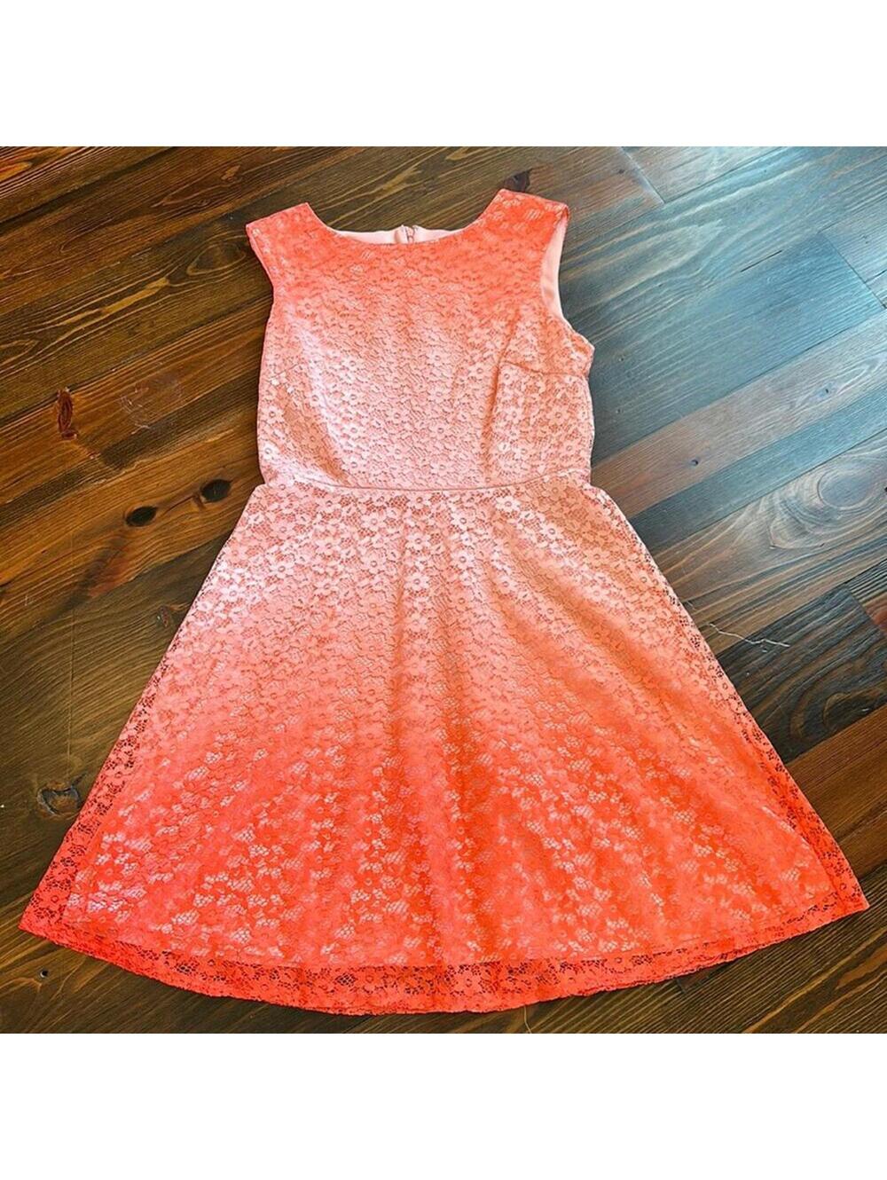 Studio One | Women's Orange Lace Ombré Sleeveless Dress | Size 10 | 0758